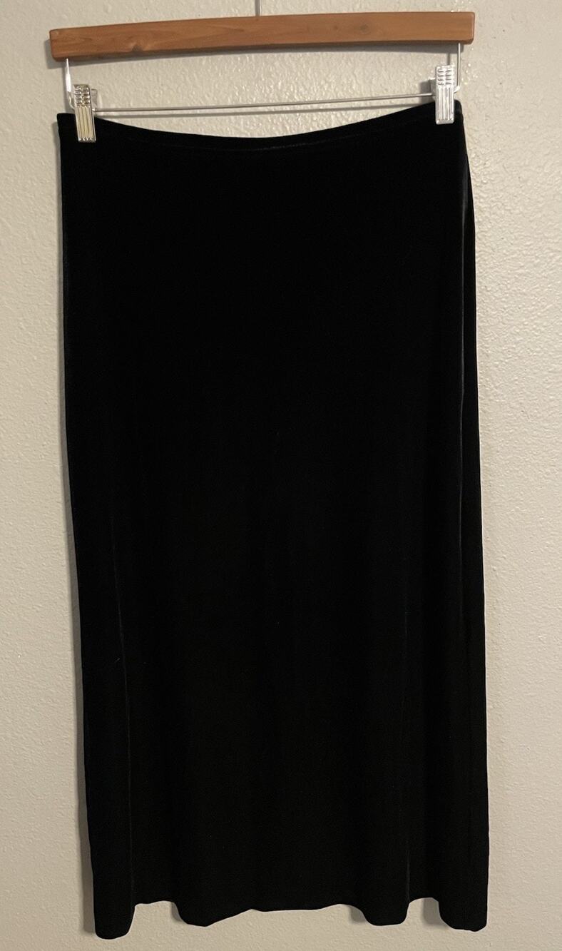Vintage Womens Maxi Skirt Medium Black Velvet Pull On Witchy Neutral 90s Y2K